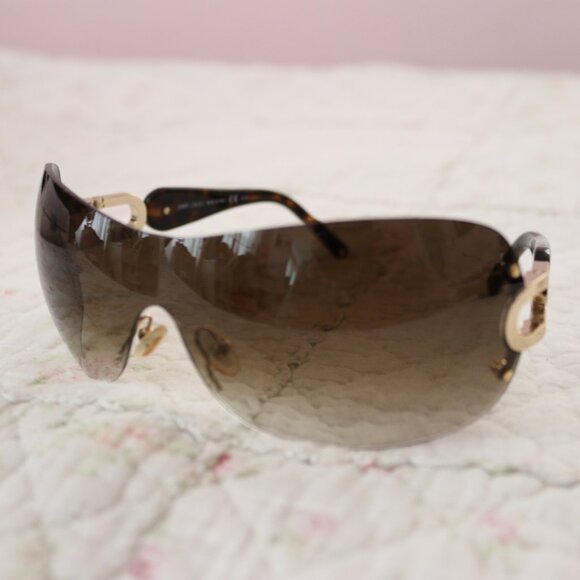 Jimmy Choo Y2K Gradient Rimless Rectangle Wrap Sunglasses Gold/Brown - Picture 9 of 9